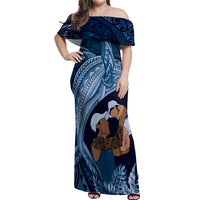 Father's Day Polynesian Pattern Off Shoulder Maxi Dress Tropical Humpback Whale - Navy LT7 Women Navy Blue - Polynesian Pride