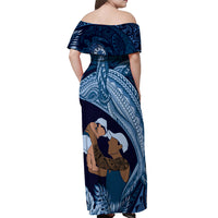 Father's Day Polynesian Pattern Off Shoulder Maxi Dress Tropical Humpback Whale - Navy LT7 - Polynesian Pride