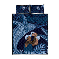 Father's Day Polynesian Pattern Quilt Bed Set Tropical Humpback Whale - Navy LT7 - Polynesian Pride