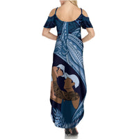 Father's Day Polynesian Pattern Summer Maxi Dress Tropical Humpback Whale - Navy LT7 - Polynesian Pride