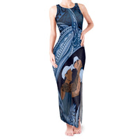 Father's Day Polynesian Pattern Tank Maxi Dress Tropical Humpback Whale - Navy LT7 Women Navy Blue - Polynesian Pride