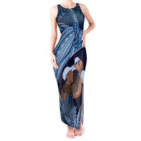 Father's Day Polynesian Pattern Tank Maxi Dress Tropical Humpback Whale - Navy LT7 Women Navy Blue - Polynesian Pride