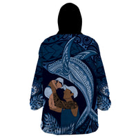 Father's Day Polynesian Pattern Wearable Blanket Hoodie Tropical Humpback Whale - Navy LT7 - Polynesian Pride