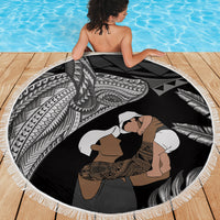 Father's Day Polynesian Pattern Beach Blanket Tropical Humpback Whale - Black LT7 - Polynesian Pride