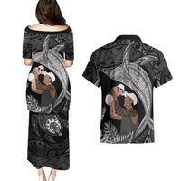 Father's Day Polynesian Pattern Couples Matching Puletasi and Hawaiian Shirt Tropical Humpback Whale - Black LT7 - Polynesian Pride