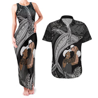 Father's Day Polynesian Pattern Couples Matching Tank Maxi Dress and Hawaiian Shirt Tropical Humpback Whale - Black LT7 Black - Polynesian Pride