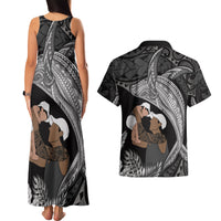 Father's Day Polynesian Pattern Couples Matching Tank Maxi Dress and Hawaiian Shirt Tropical Humpback Whale - Black LT7 - Polynesian Pride