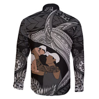 Father's Day Polynesian Pattern Family Matching Mermaid Dress and Hawaiian Shirt Tropical Humpback Whale - Black LT7 - Polynesian Pride