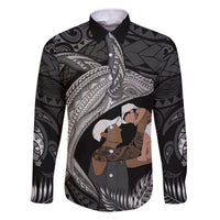 Father's Day Polynesian Pattern Family Matching Off Shoulder Short Dress and Hawaiian Shirt Tropical Humpback Whale - Black