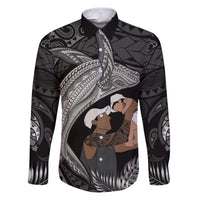 Father's Day Polynesian Pattern Family Matching Puletasi and Hawaiian Shirt Tropical Humpback Whale - Black LT7 Dad's Shirt - Long Sleeve Black - Polynesian Pride