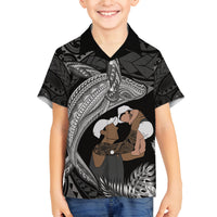 Father's Day Polynesian Pattern Family Matching Puletasi and Hawaiian Shirt Tropical Humpback Whale - Black LT7 Son's Shirt Black - Polynesian Pride