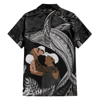 Father's Day Polynesian Pattern Family Matching Tank Maxi Dress and Hawaiian Shirt Tropical Humpback Whale - Black LT7 - Polynesian Pride