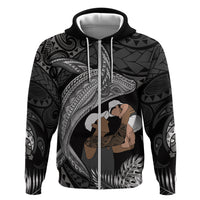 Father's Day Polynesian Pattern Hoodie Tropical Humpback Whale - Black LT7 Zip Hoodie Black - Polynesian Pride