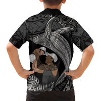 Father's Day Polynesian Pattern Kid Hawaiian Shirt Tropical Humpback Whale - Black LT7 - Polynesian Pride