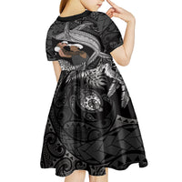 Father's Day Polynesian Pattern Kid Short Sleeve Dress Tropical Humpback Whale - Black LT7 - Polynesian Pride