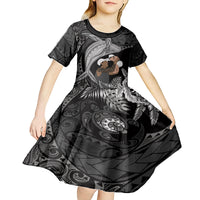 Father's Day Polynesian Pattern Kid Short Sleeve Dress Tropical Humpback Whale - Black LT7 - Polynesian Pride