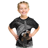 Father's Day Polynesian Pattern Kid T Shirt Tropical Humpback Whale - Black