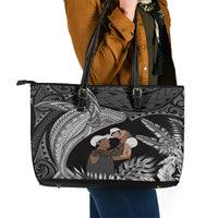 Father's Day Polynesian Pattern Leather Tote Bag Tropical Humpback Whale - Black LT7 - Polynesian Pride
