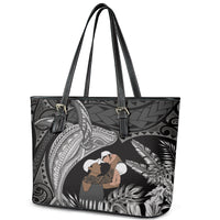 Father's Day Polynesian Pattern Leather Tote Bag Tropical Humpback Whale - Black LT7 - Polynesian Pride