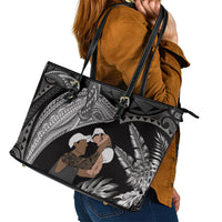Father's Day Polynesian Pattern Leather Tote Bag Tropical Humpback Whale - Black LT7 - Polynesian Pride