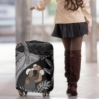 Father's Day Polynesian Pattern Luggage Cover Tropical Humpback Whale - Black