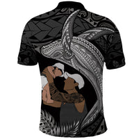 Father's Day Polynesian Pattern Polo Shirt Tropical Humpback Whale - Black LT7 - Polynesian Pride