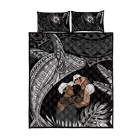 Father's Day Polynesian Pattern Quilt Bed Set Tropical Humpback Whale - Black LT7 - Polynesian Pride