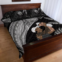 Father's Day Polynesian Pattern Quilt Bed Set Tropical Humpback Whale - Black LT7 - Polynesian Pride