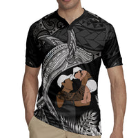 Father's Day Polynesian Pattern Rugby Jersey Tropical Humpback Whale - Black LT7 - Polynesian Pride