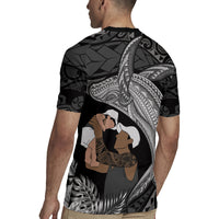 Father's Day Polynesian Pattern Rugby Jersey Tropical Humpback Whale - Black LT7 - Polynesian Pride