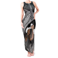 Father's Day Polynesian Pattern Tank Maxi Dress Tropical Humpback Whale - Black LT7 Women Black - Polynesian Pride