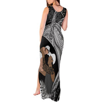 Father's Day Polynesian Pattern Tank Maxi Dress Tropical Humpback Whale - Black LT7 - Polynesian Pride
