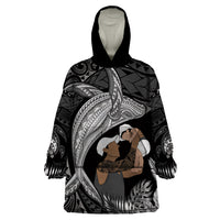 Father's Day Polynesian Pattern Wearable Blanket Hoodie Tropical Humpback Whale - Black LT7 One Size Black - Polynesian Pride