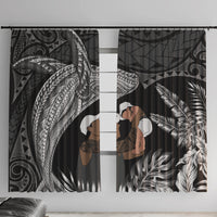 Father's Day Polynesian Pattern Window Curtain Tropical Humpback Whale - Black LT7 With Hooks Black - Polynesian Pride