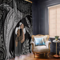 Father's Day Polynesian Pattern Window Curtain Tropical Humpback Whale - Black LT7 - Polynesian Pride