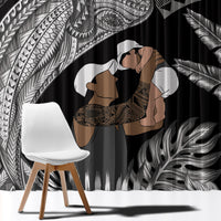 Father's Day Polynesian Pattern Window Curtain Tropical Humpback Whale - Black LT7 - Polynesian Pride