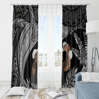 Father's Day Polynesian Pattern Window Curtain Tropical Humpback Whale - Black LT7 - Polynesian Pride