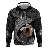Father's Day Polynesian Pattern Zip Hoodie Tropical Humpback Whale - Black