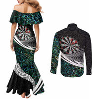 Personalized NZ Darts Couples Matching Mermaid Dress and Long Sleeve Button Shirt Paua Shell Maori Koru Whakairo LT7 - Polynesian Pride