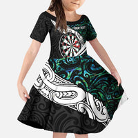 Personalized NZ Darts Family Matching Puletasi and Hawaiian Shirt Paua Shell Maori Koru Whakairo LT7 Daughter's Dress Colorful - Polynesian Pride