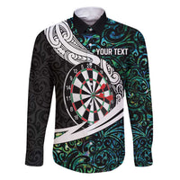 Personalized NZ Darts Family Matching Puletasi and Hawaiian Shirt Paua Shell Maori Koru Whakairo LT7 Dad's Shirt - Long Sleeve Colorful - Polynesian Pride