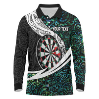 Personalized NZ Darts Long Sleeve Polo Shirt Paua Shell Maori Koru Whakairo - Polynesian Pride