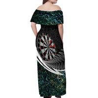 Personalized NZ Darts Off Shoulder Maxi Dress Paua Shell Maori Koru Whakairo - Polynesian Pride