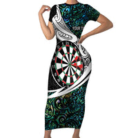 Personalized NZ Darts Short Sleeve Bodycon Dress Paua Shell Maori Koru Whakairo - Polynesian Pride