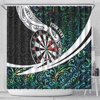 Personalized NZ Darts Shower Curtain Paua Shell Maori Koru Whakairo - Polynesian Pride