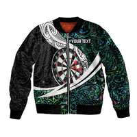 Personalized NZ Darts Sleeve Zip Bomber Jacket Paua Shell Maori Koru Whakairo - Polynesian Pride
