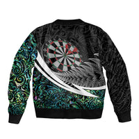 Personalized NZ Darts Sleeve Zip Bomber Jacket Paua Shell Maori Koru Whakairo - Polynesian Pride