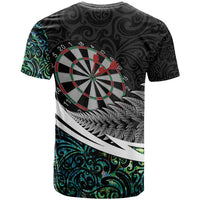 Personalized NZ Darts T Shirt Paua Shell Maori Koru Whakairo - Polynesian Pride