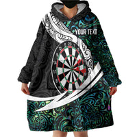 Personalized NZ Darts Wearable Blanket Hoodie Paua Shell Maori Koru Whakairo LT7 - Polynesian Pride