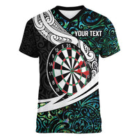 Personalized NZ Darts Women V-Neck T-Shirt Paua Shell Maori Koru Whakairo - Polynesian Pride